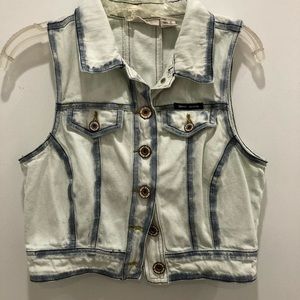 DKNY JEANS cropped jean vest with cutout back